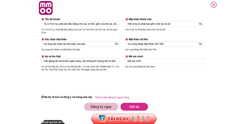 Đăng ký MMOO trong vài phút