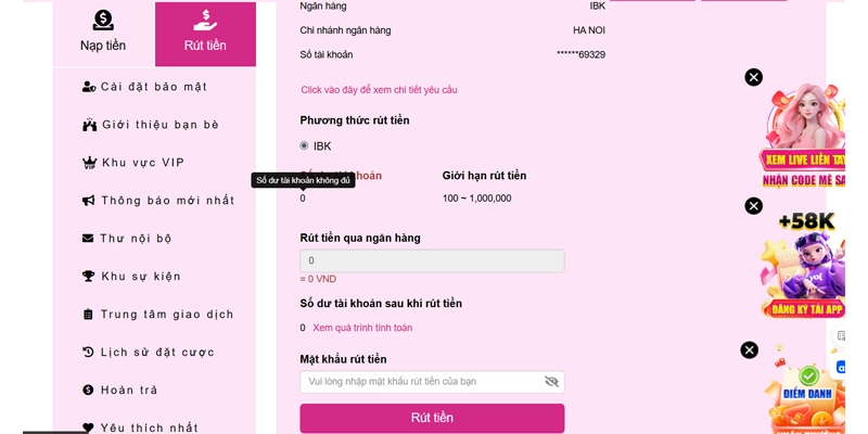 Nhập số tiền cần rút