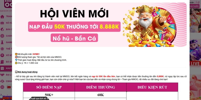 Khuyến mãi nạp đầu MMOO giá trị khủng đến 8.888K
